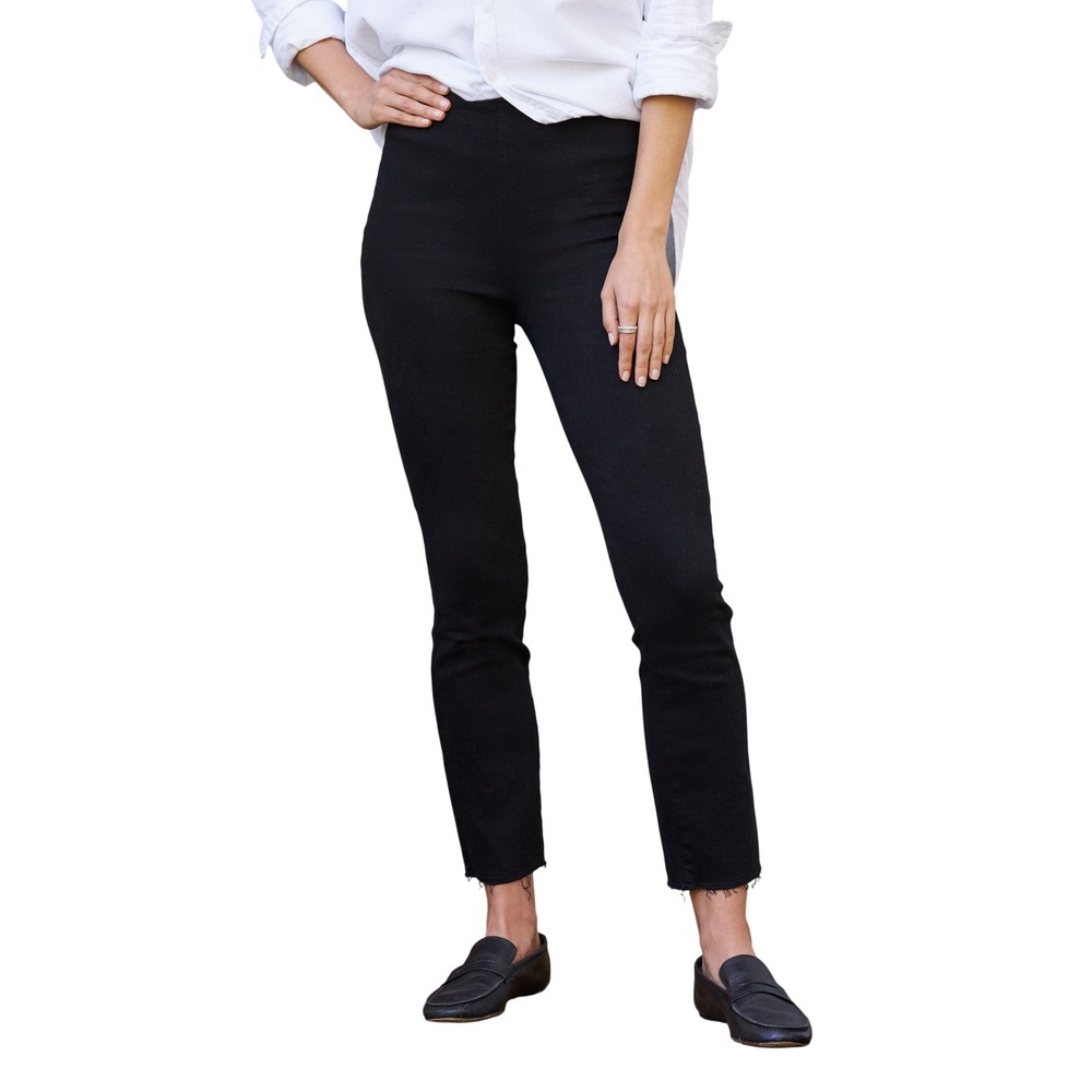 Frank & Eileen Derry Illusion 01 Black Pull On Cropped Pants Size 30 Raw Hem